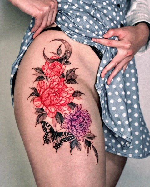 Chrysanthemum and Peony Tattoo