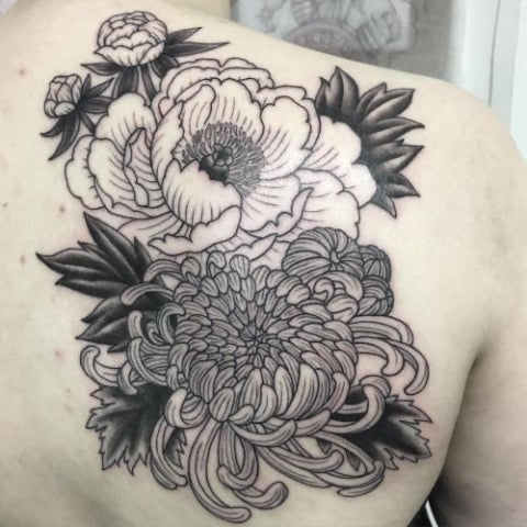 Chrysanthemum and Peony Tattoo