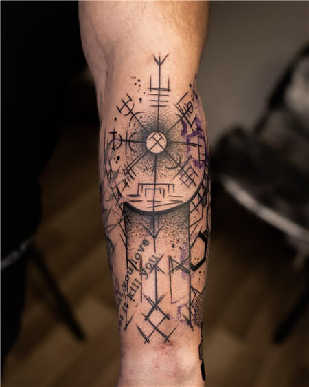 Compass and Palm Tree Forearm Sleeve Tattoo