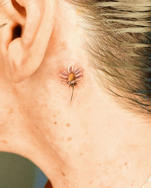 Daisy Tattoo Behind Ear