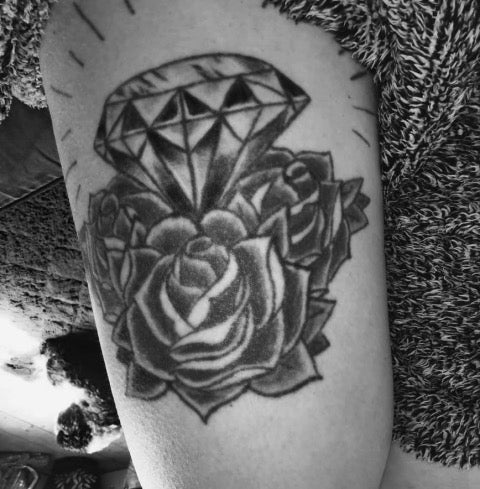 Diamond with Rose Tattoo