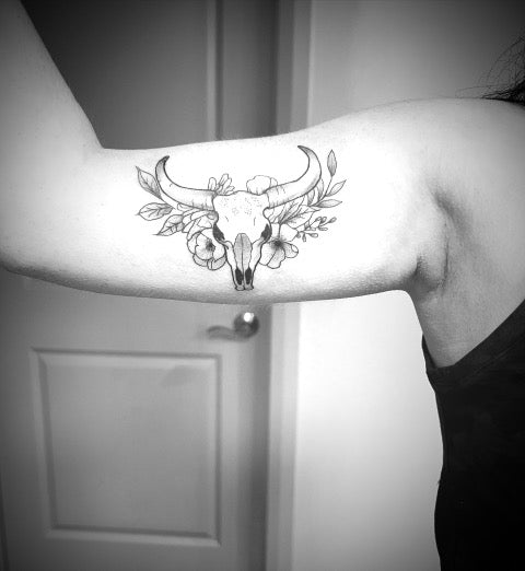 Feminine Bull Skull Tattoo