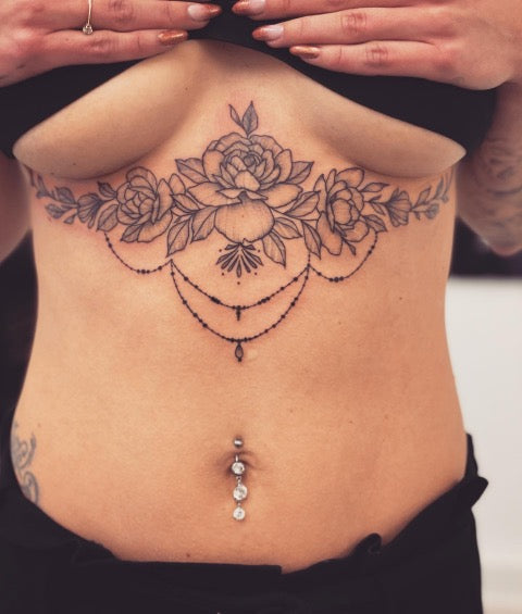 Flower Underboob Tattoo