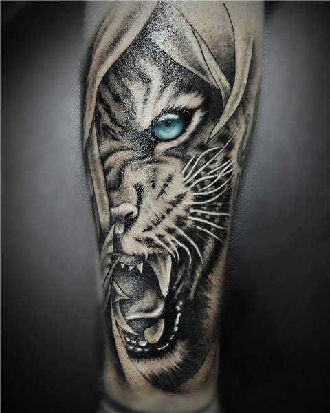 Half Head Tiger Tattoo