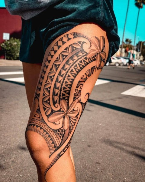 Hawaiian Tribal Leg Tattoo