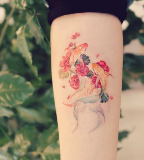 Koi Fish And Cherry Blossom Tattoo