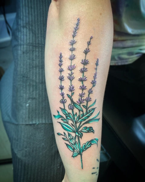 Tattoo uploaded by Alex Wikoff • Rosemary by Luiza Oliveira (via  IG-luiza.blackbird) #floral #flowers #herb #illustrative #black #dainty  #delicate #LuizaOliveira • Tattoodo