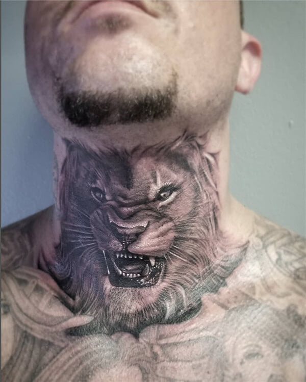 guy with lion tattoo on neckTikTok Search