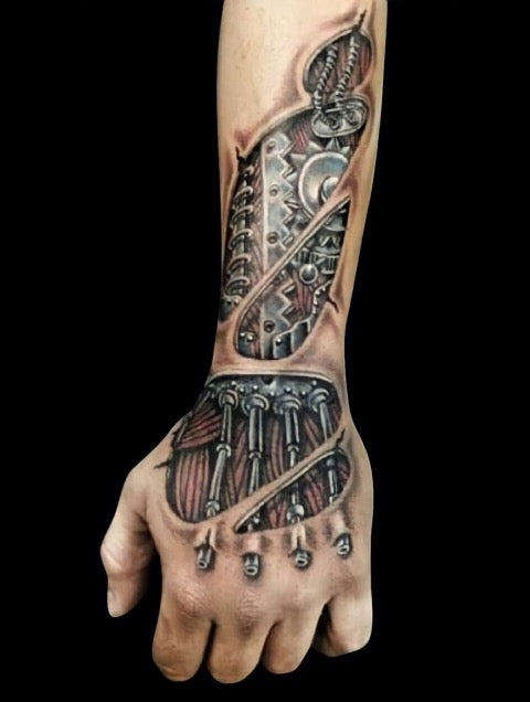 Mechanical Leg Tattoo
