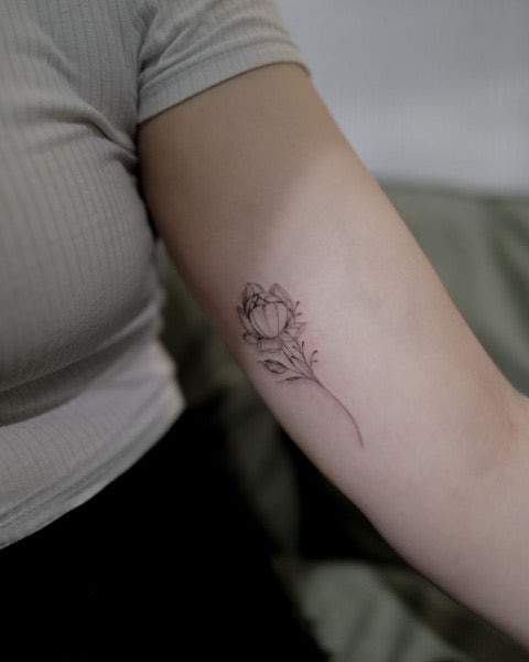 Minimalist Peony Tattoo