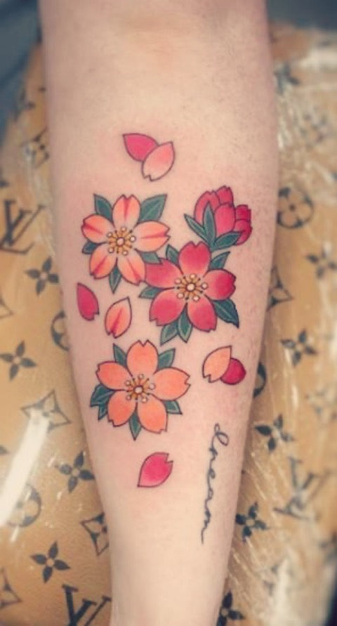 Neo Traditional Cherry Blossom Tattoo