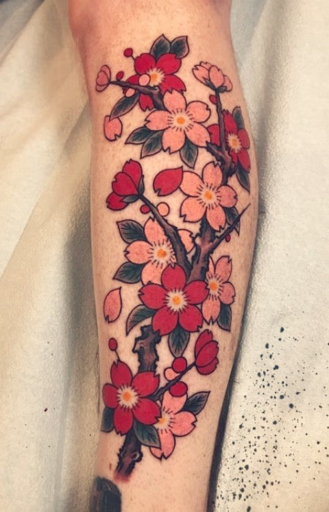 Neo Traditional Cherry Blossom Tattoo