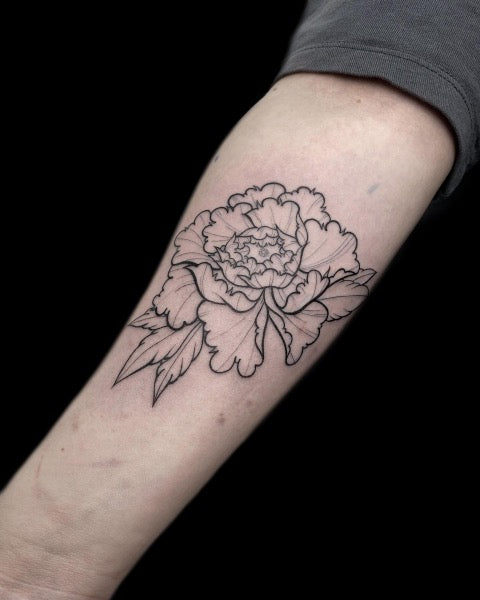 Outline Peony Tattoo