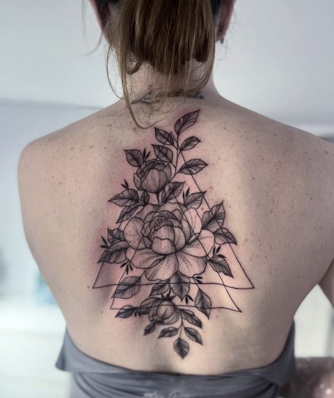 Peony Back Tattoo