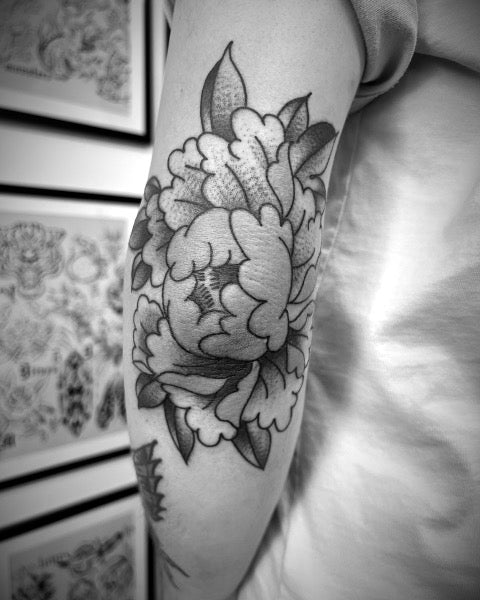 Peony Elbow Tattoo