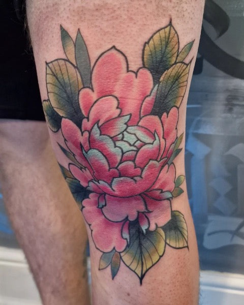 Peony Knee Tattoo