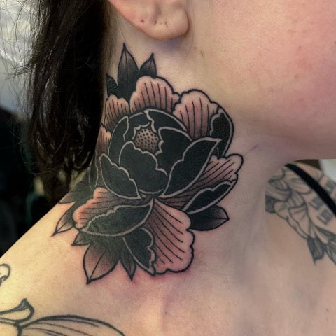 Peony Neck Tattoo