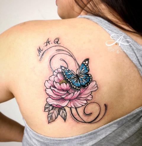 Peony and Butterfly Tattoo