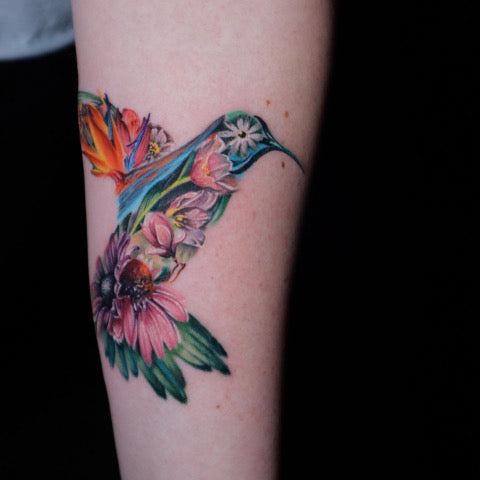 Rose Flower Hummingbird Tattoo