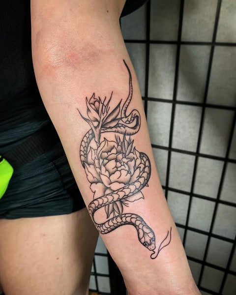 Snake and Peony Tattoo