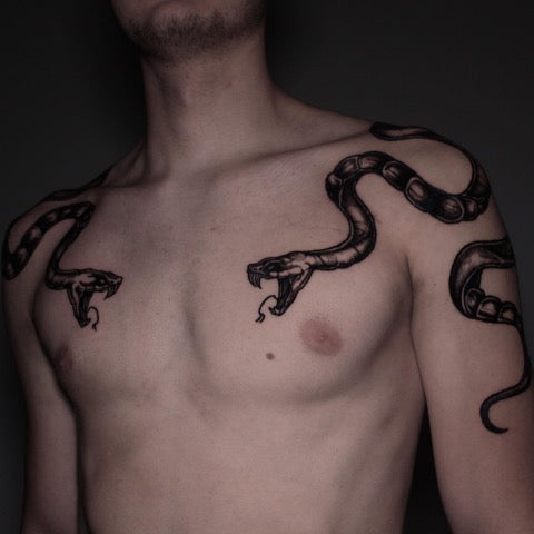Skull and Snake tattoo by Anastasia Agapova | Photo 27397