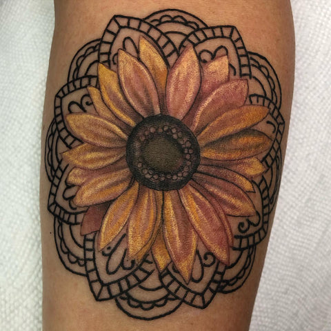 sunflower and mandala tattoo