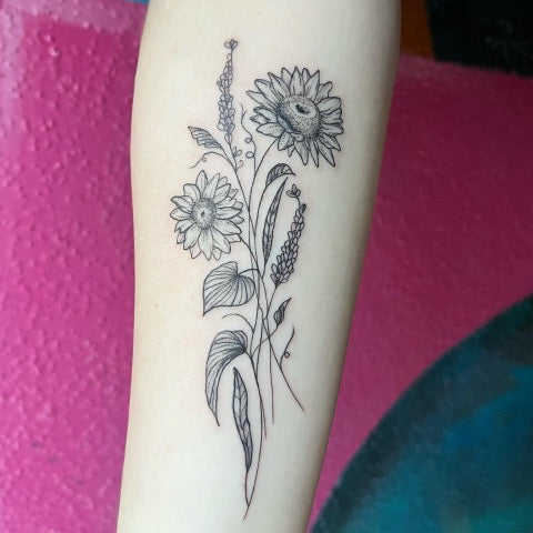 Sunflower and Lavender Tattoo