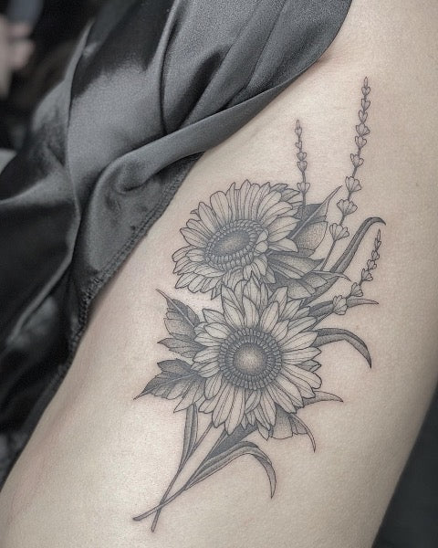 Sunflower and Lavender Tattoo