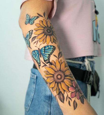 Sunflowers and Butterflies  Under the Needle