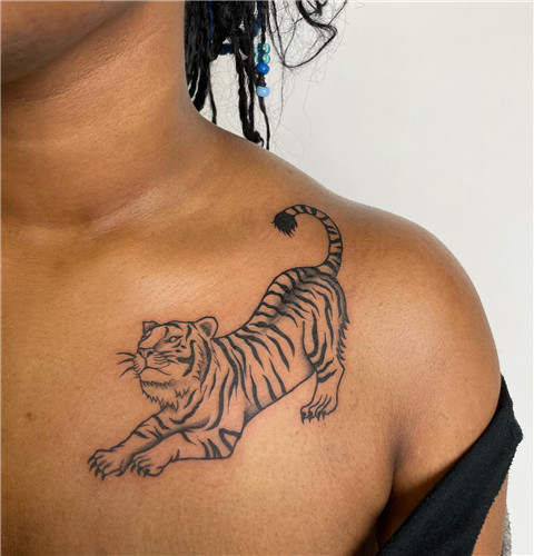 Chris Lambert Tattoo Healed traditional tiger on pro MMA fighter