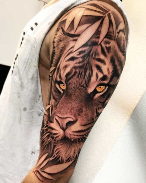 False Hand Shoulder Tattoo Sleeve Body Transfer Tattoos Tiger Lion Dragon  Waterproof Temporary Art Arm Wolf Tatto Sleeve Men - AliExpress