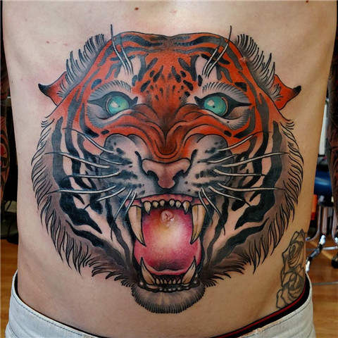 Tattoo tagged with belly neotrad tiger  inkedappcom
