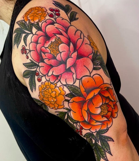 Trad Peony Tattoo