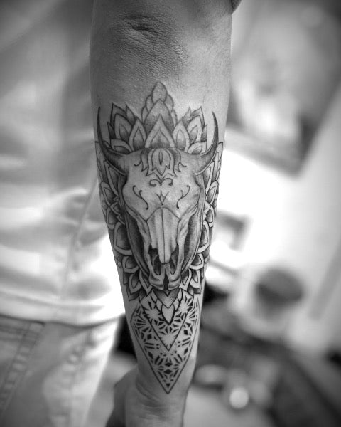 Tribal Bull Skull Tattoo