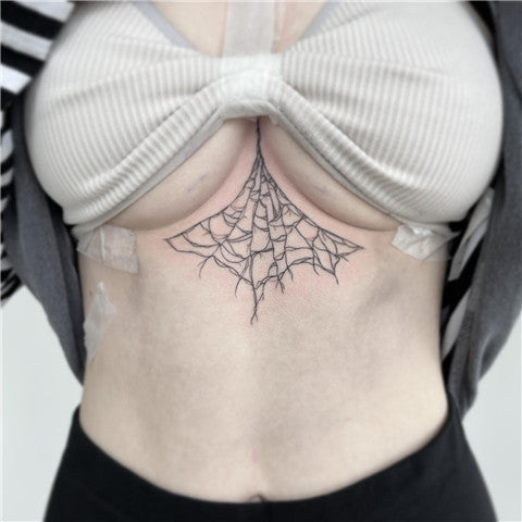 Tattoo uploaded by Rumer Thorn Meyers  tattoo design tattoodesign  spider colour color web spiderweb bodyart blackwidow insect  sternum goth creepya beautiful tattoo of a spider in its web on a girls