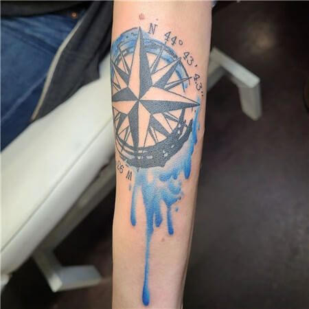 Watercolor Compass Tattoo