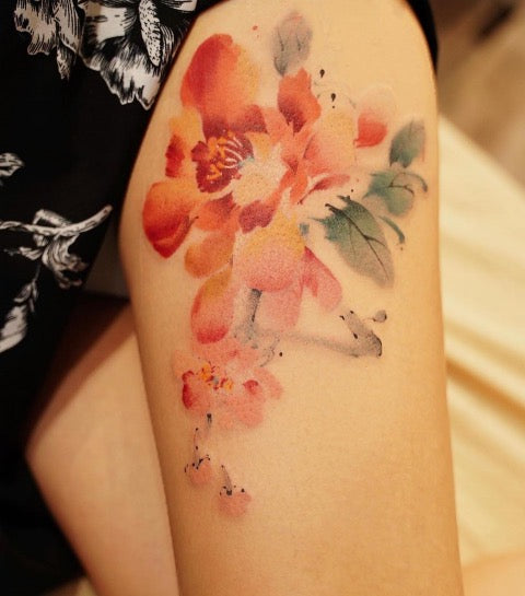 Watercolor Peony Tattoo