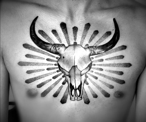 Western Bull Skull Tattoo
