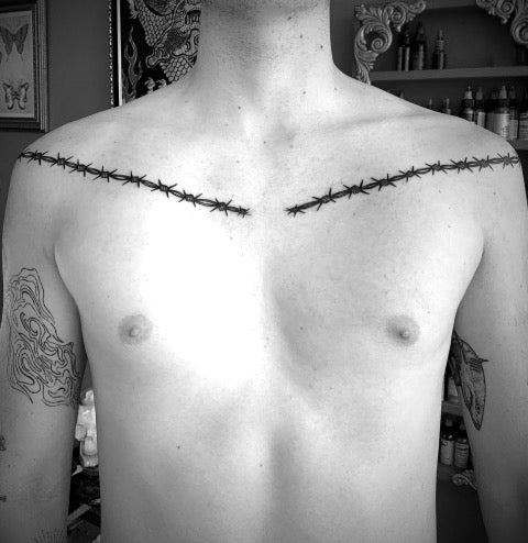 Barbed Wire Collar Bone Tattoo