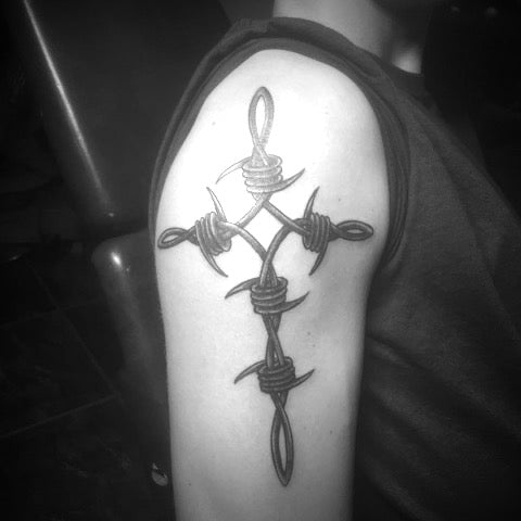 Barbed Wire Cross Tattoo