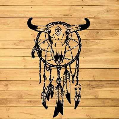 bull skull with dream catcher tattoo