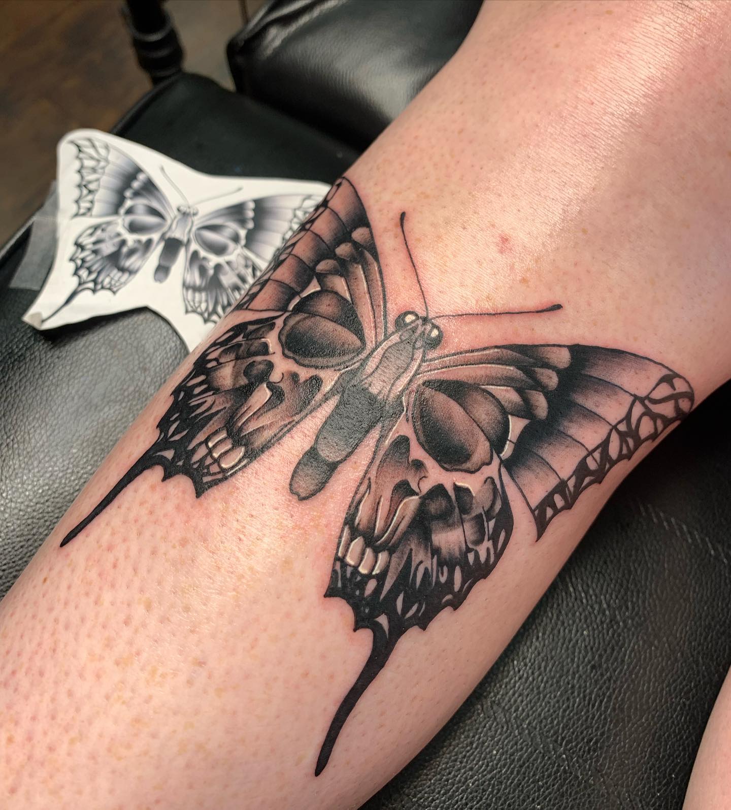 Skull and butterflies tattoo by Mikki Bold  Photo 29987