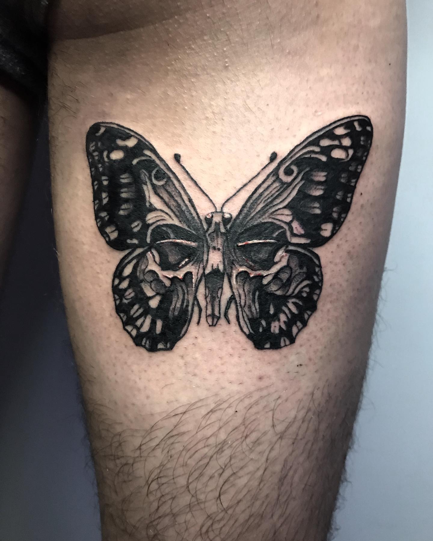 Tattoo uploaded by Marek Muska  Skull butterfly tatt on neck blackwork   Tattoodo
