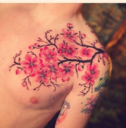 cherry blossom shoulder tattoo