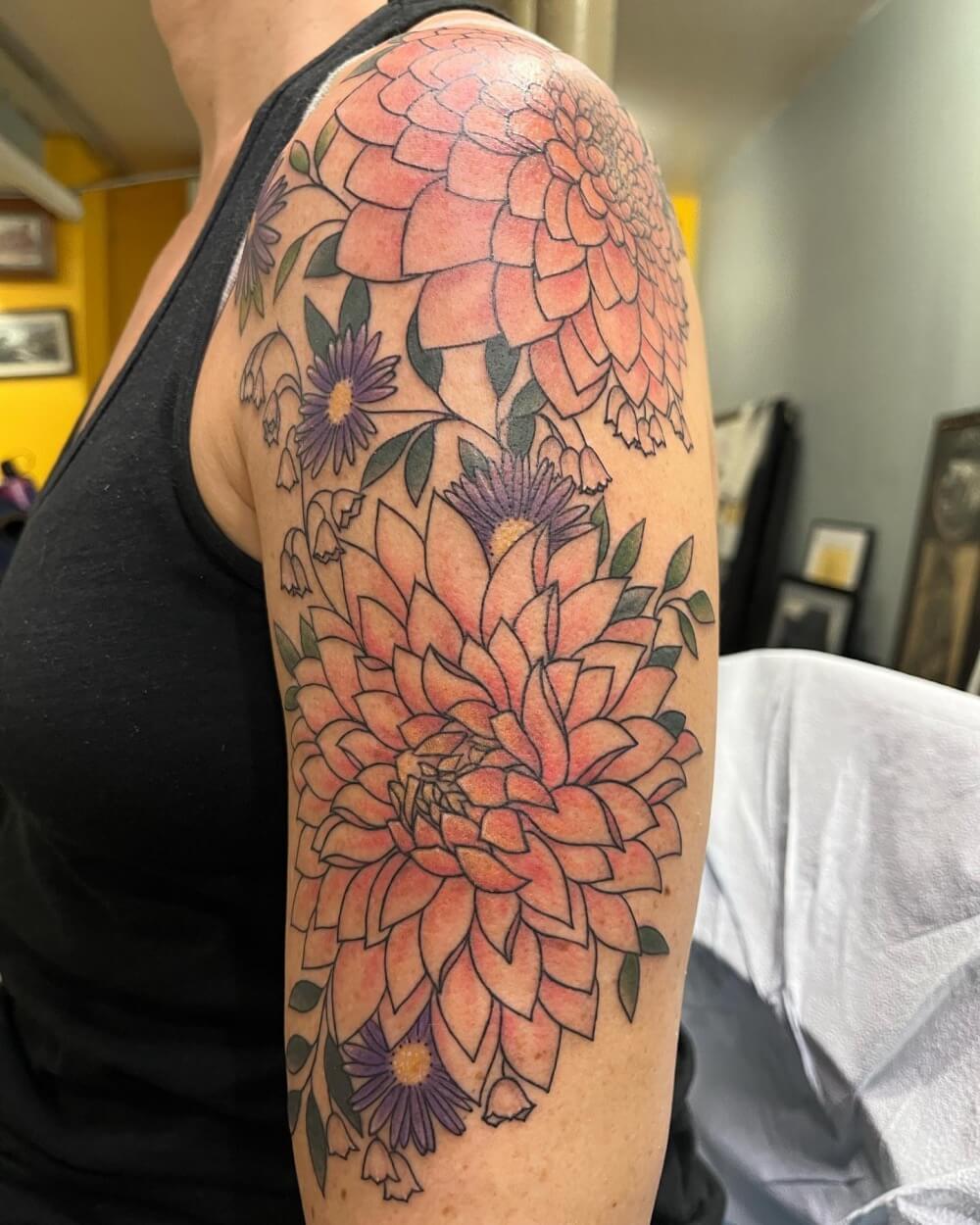 chrysanthemum and lily of the valley tattoo