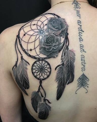dream catcher with roses tattoo