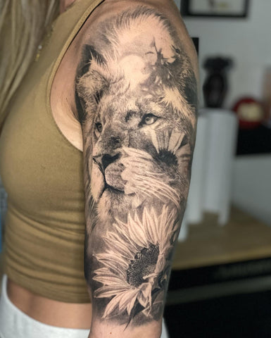lion sunflower tattoo