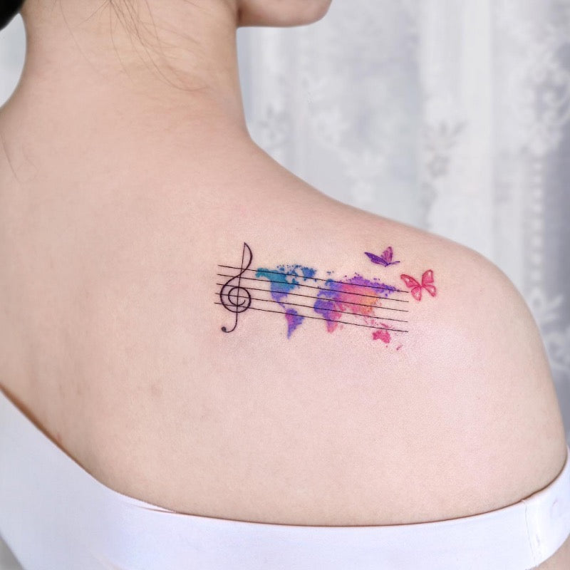 music note butterfly tattoo