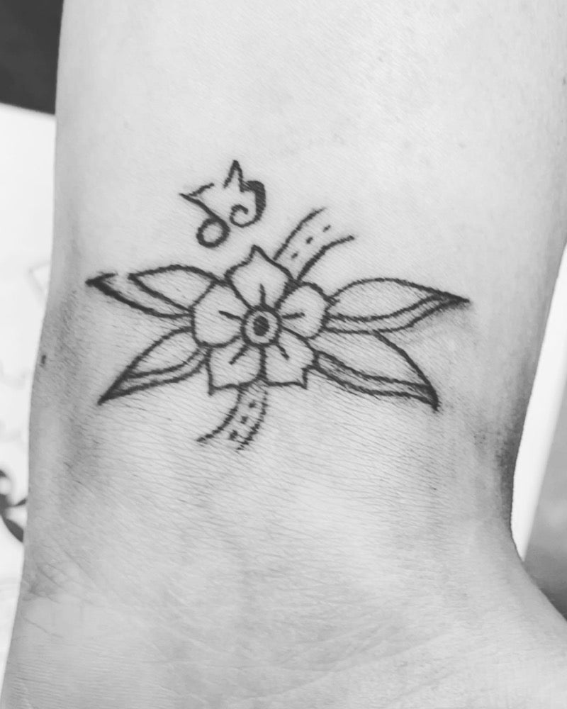 music note flower tattoo