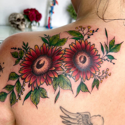 red sunflower tattoo